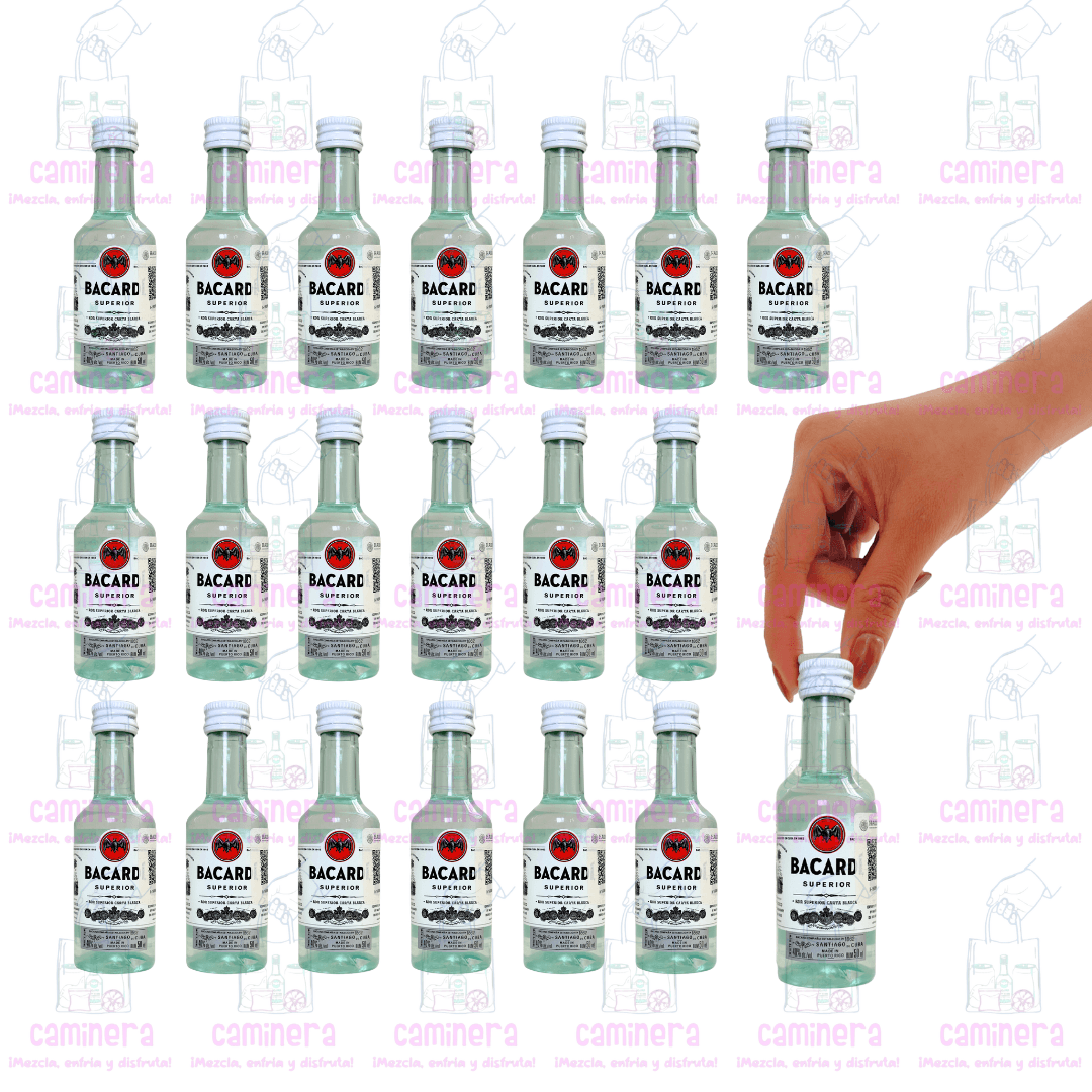 (20 Piezas) Mini Ron Bacardi Blanco 50 ml.